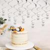 20 PCS Silver Hanging Stars for Ceiling, Silver Star Streamers Foil Swirls Party Decorations for Ceiling Graduation Wedding Baby Shower Party
