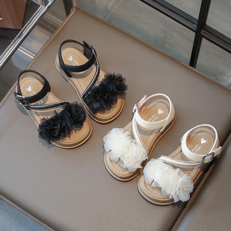 Сандалии для девочек Летние шикарные детские сандалии с цветочным принтом и ремешками, модные милые детские пляжные сандалии с толстой подошвой