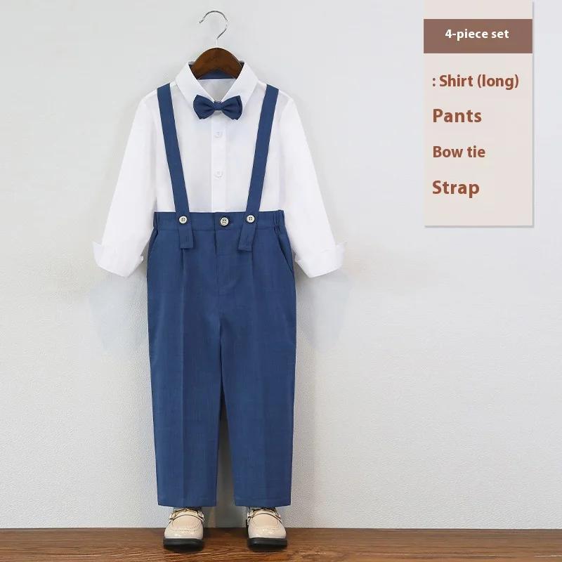 Смокинг на день рождения для малышей, летний британский стиль, свадебный костюм для мальчиков, белый элегантный детский хор, торжественная одежда для выступлений 6 8 лет