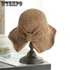 Retro Elegant Summer Beach Sunscreen Hats Bow Cool Breathable Hollow-out Sun Hats Wide Brim Foldable Multifunctional Large Hats