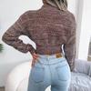 Женский вязаный джемпер, пуловер с полувырезом и длинными рукавами, свитер с открытым пупком, укороченный топ
