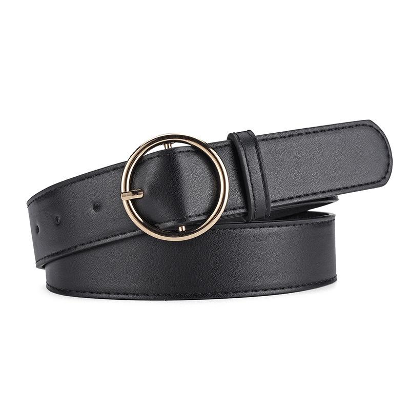 Round Buckle PU Leather Belt Women's Jeans All-match Decorative Belt