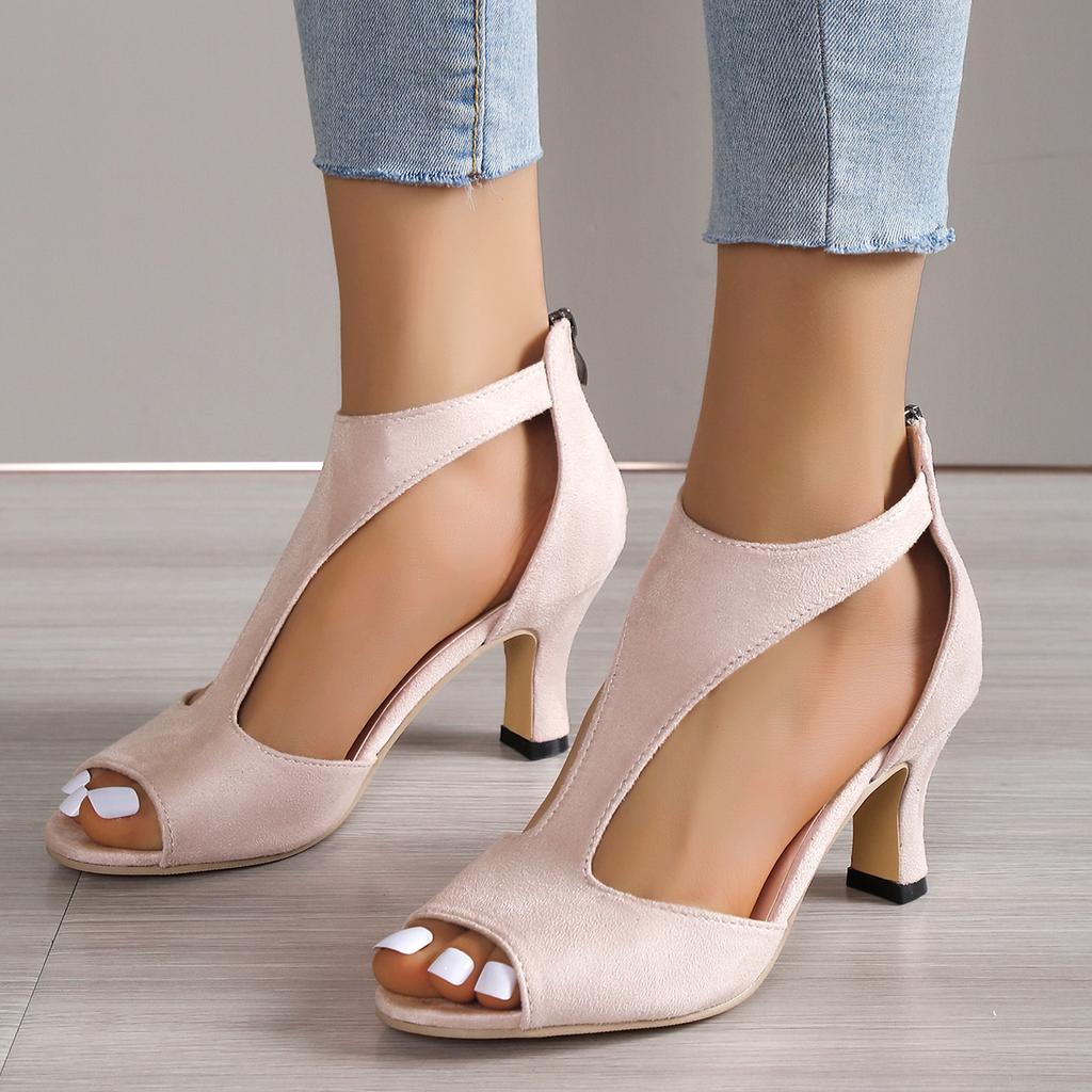 Heeled Sandals Women Back Zipper Fishmouth High Heels Women Shoes Summer Fashion Stiletto Women Sandals