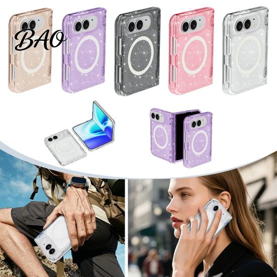 Durable Scratch Resistant Magnetic Glitter Case for IPhone Fold, Clear Phone Protector Shell, Shell Precise Cutout, Guard Anti-fall Protection MagSafe