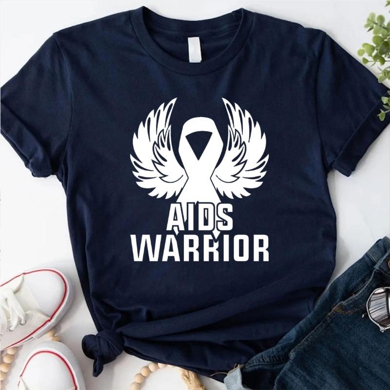 Футболка Воин Вируса СПИДа День Борьбы со СПИДом Hiv Прогулочные Футболки Борьба Против Повседневный Открытый Воздух Высокое Качество Хлопок Короткий Рукав