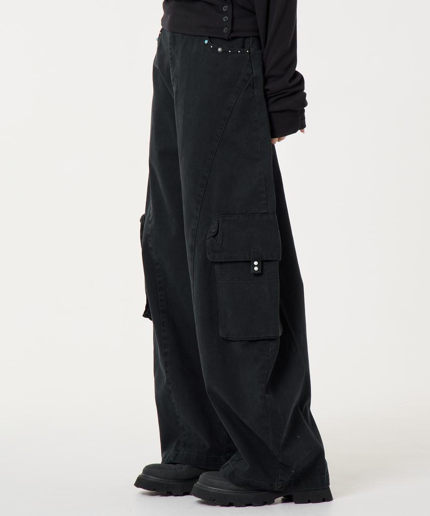 UNKNOWN PLANET Curved Cargo Cotton Pants Black