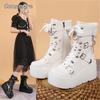 Женские мотоботы на танкетке с толстой подошвой, большие размеры 35-42, панк-стиль, платформа, черные короткие ботильоны для женщин