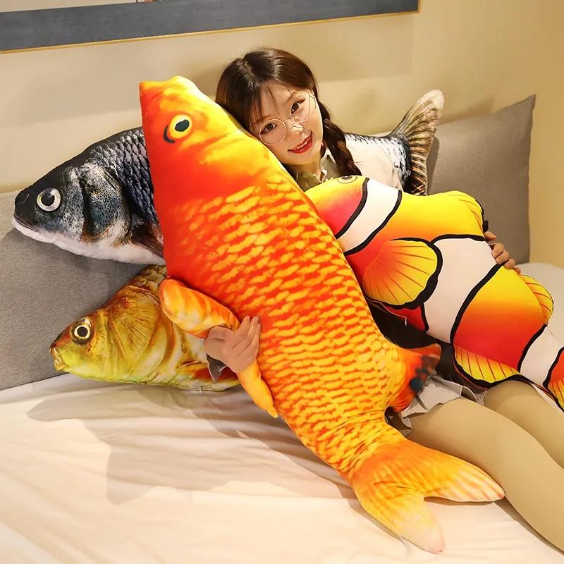 1pc 30-120cm 3D Simulation Gold Fish Plush Toys Stuffed Soft Animal Carp Plush Pillow Funny Sofa Pillow Cushion Gift Kids Toy