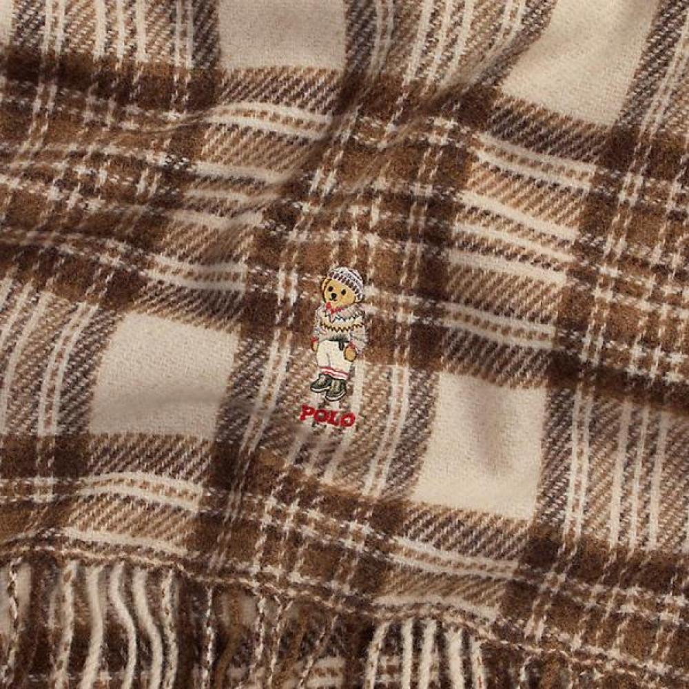 Polo Ralph Lauren Женский Шарф из Шерсти в Клетку с Бахромой и Медведем Поло wapoScv0j320378101
