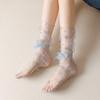 1 пара модных летних прозрачных носков средней длины из тюля с принтом снежинок и бантом Kawaii