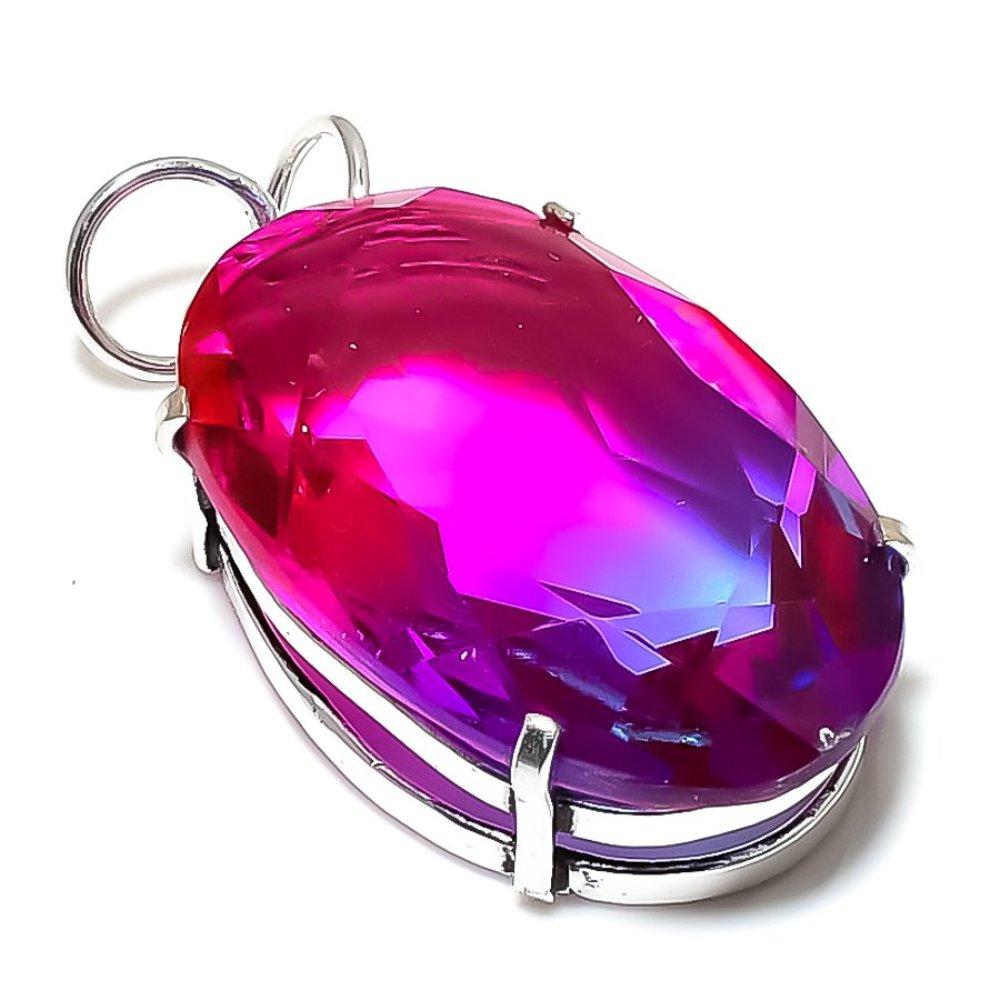 Natural Bi-Color Tourmaline Gemstone 925 Sterling Silver Pendant 2.01" A9R59