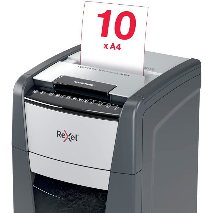 Destructeur de documents - REXEL - Optimum Auto+ 300X - Coupe croisée - 300 feuilles - 60L