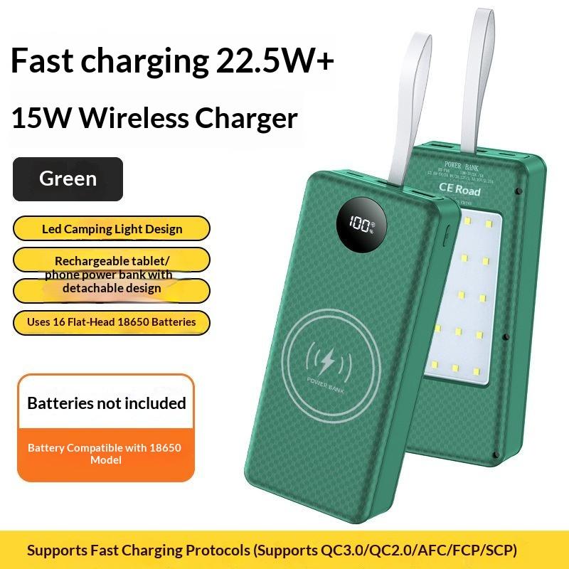 P12 12pcs 18650 Battery Power Bank Case Shell Diy Dual Usb Type C 10W 22.5W 15W Wireless Charging Battery Not Included For Phone