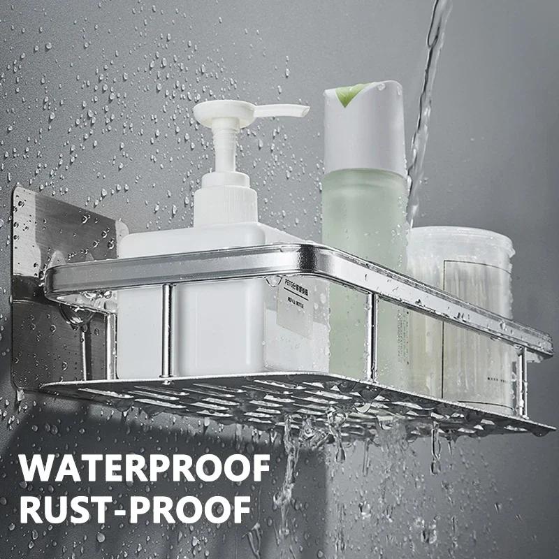 Стеллаж для хранения в ванной комнате без полок для сверления, настенное крепление, угловая полка, держатель для душа для туалета, органайзер для шампуня, аксессуары для ванной комнаты