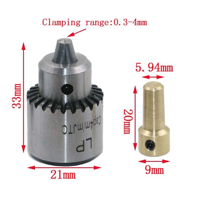 4pcs/set Micro Motor Drill Chucks Clamping 0.3-4mm Taper Mounted Drill Chuck with Chuck Key 3.17mm Brass