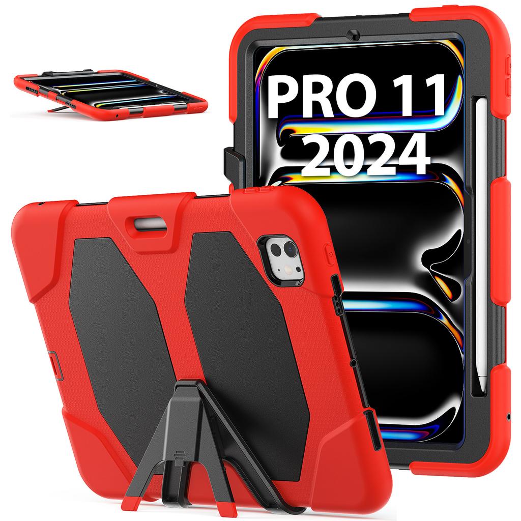 Для iPad Про 11 (2025)/11 (2024) Чехол для планшета из ПК + силиконовая подставка с пленкой для экрана из ПЭТ
