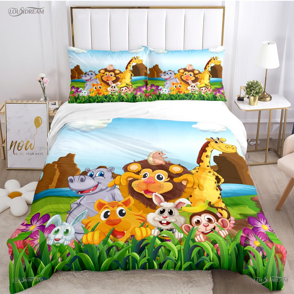 Jungle Animal Cute Casal All Season Duvet Cover Comforter Bedding Sets Soft Quilt Cover and Pillowcases Single/Double/Queen/King