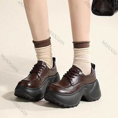 Модные ретро туфли Мэри Джейн на толстой подошве с высокой платформой весна-осень женские на шнуровке массивные туфли на высоком каблуке лоферы черные коричневые модные туфли-лодочки
