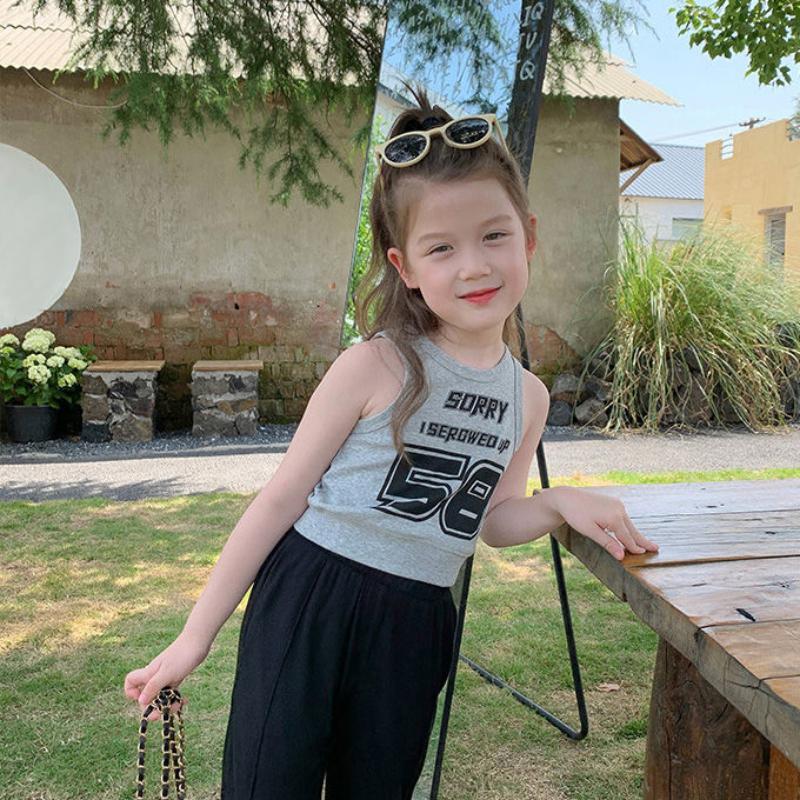 Детские топы без рукавов с буквенным принтом, однотонная летняя футболка