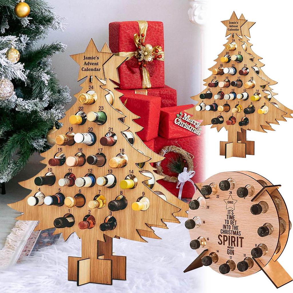 Christmas Advent Calendar Wooden Christmas Tree Bottle Holder Beer Rack Christmas Countdown Christmas Tree Wine Bottle Rack