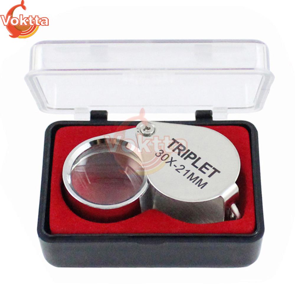 30X 20X 10X Pocket Loupe Magnifier Metal Jewelry Magnifying Glass Foldable Lens Triplet Glass Diamond Jewelers Eye Glass Tools