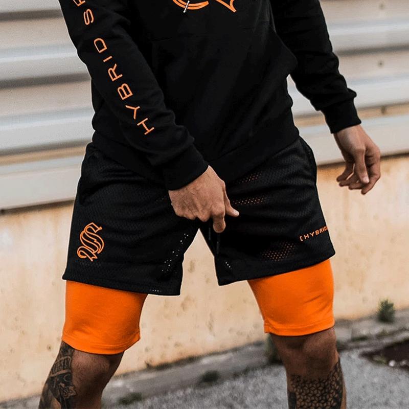 Мужские спортивные шорты 2-в-1, тренировочные брюки с пятью точками для бега с мячом и фитнесом