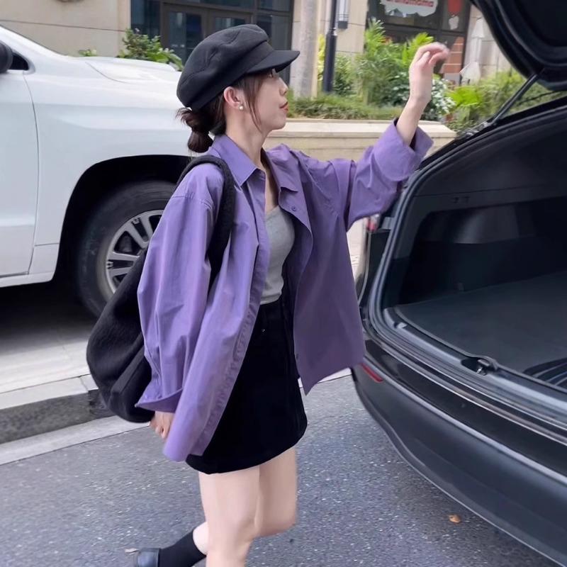 Purple Long-sleeved Shirt Jacket Women's Spring New Shirt Korean Style High-end Loose Casual Top