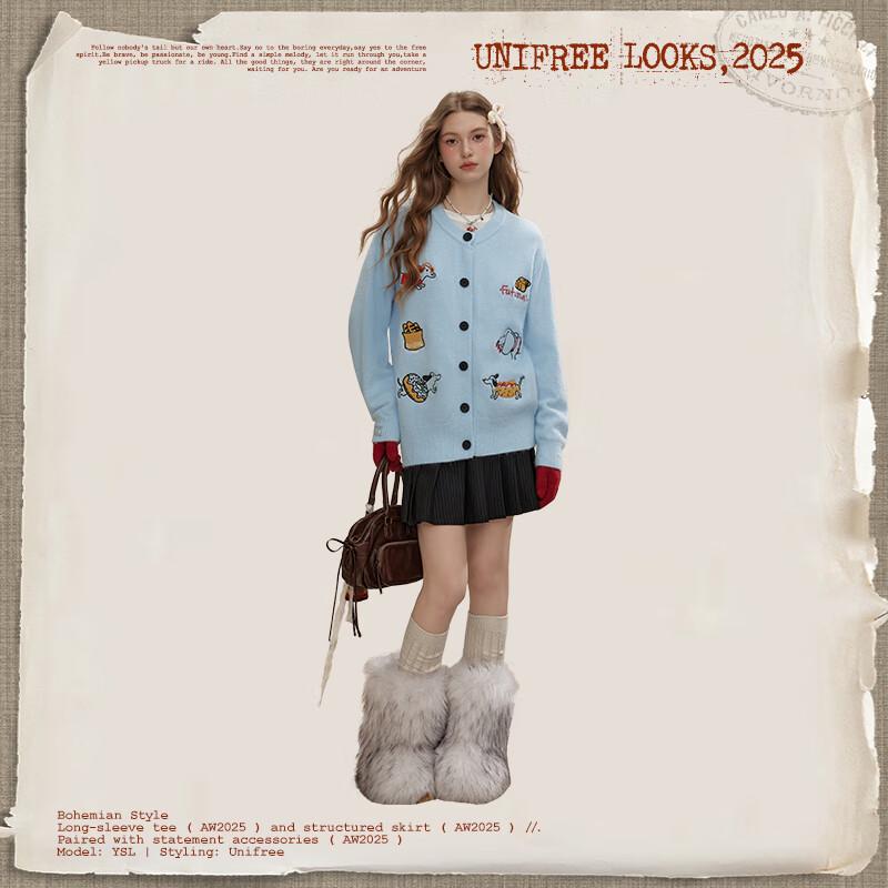 unifree Women's Dog Embroidery Knitted Cardigan