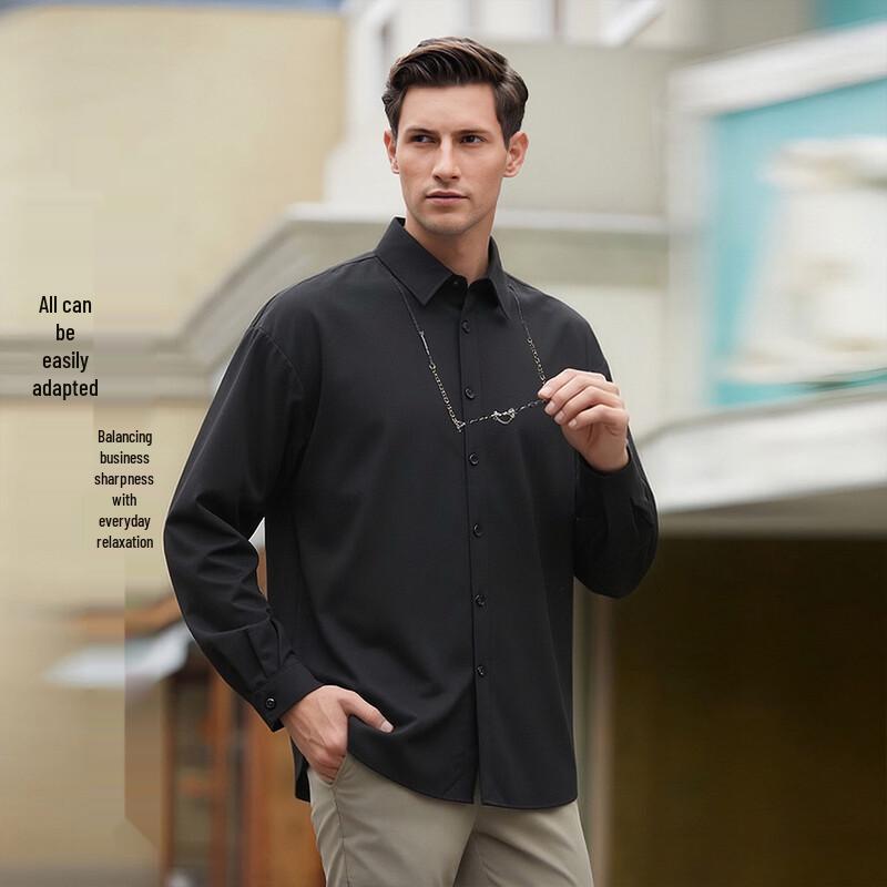 Мужская рубашка POLOMEISDO однотонная с длинным рукавом в стиле business casual