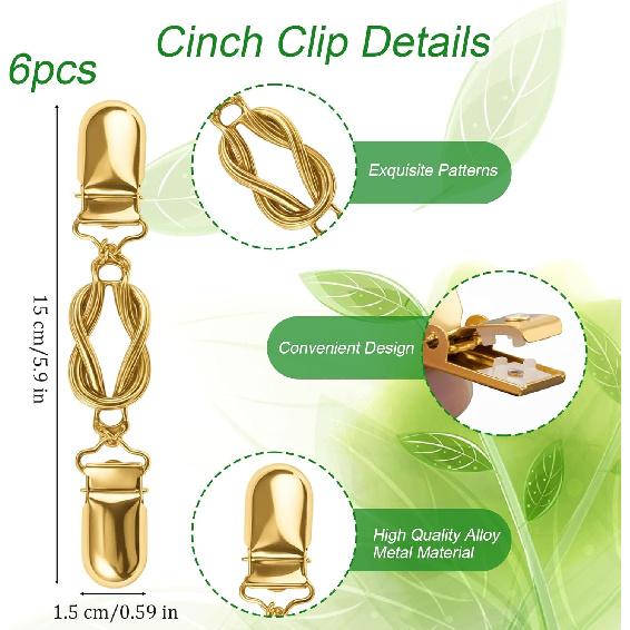6 Pack Sweater Clips, Clothing Cinch Clips for Women, Vintage Style Dress Clips for Sweaters and Shirts, Fashion Accessories for Formal and Casual