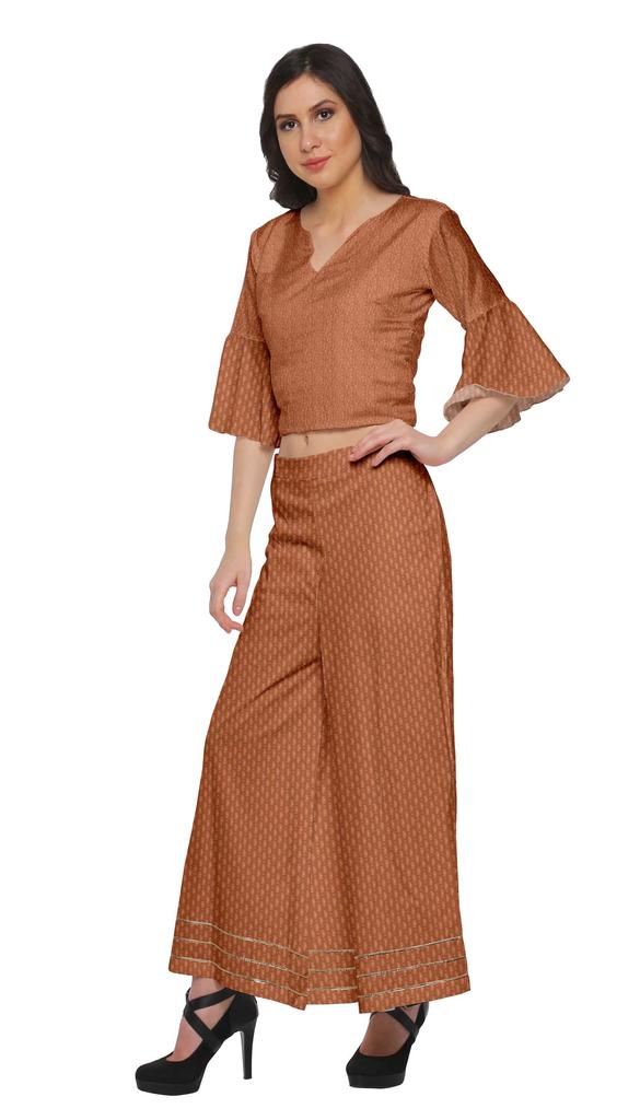 Moomaya Printed Loose Palazzo And Crop Top Set Ethnic Dress For Women Plus