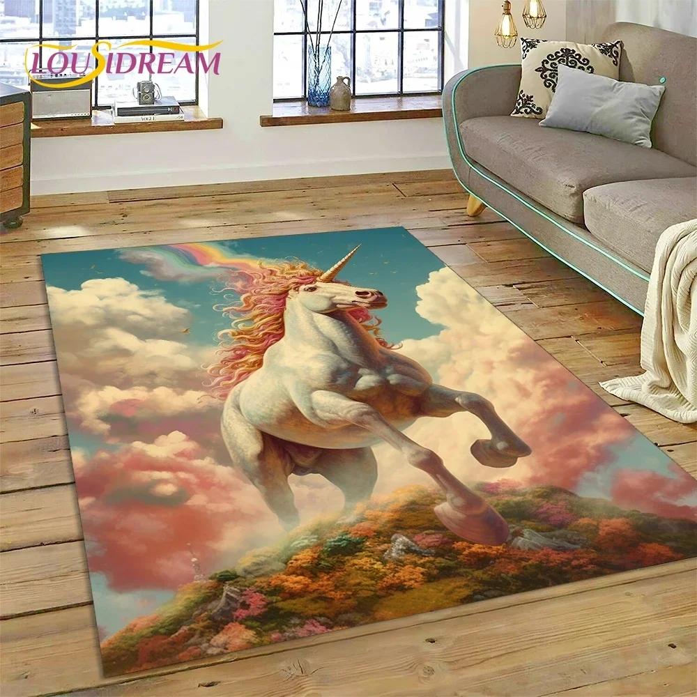 3D Милый Мультяшный Ковер с Единорогом для Спальни, Гостиной, Дома, для Украшения Дивана, Большой Декоративный Напольный Коврик для Детских Игр