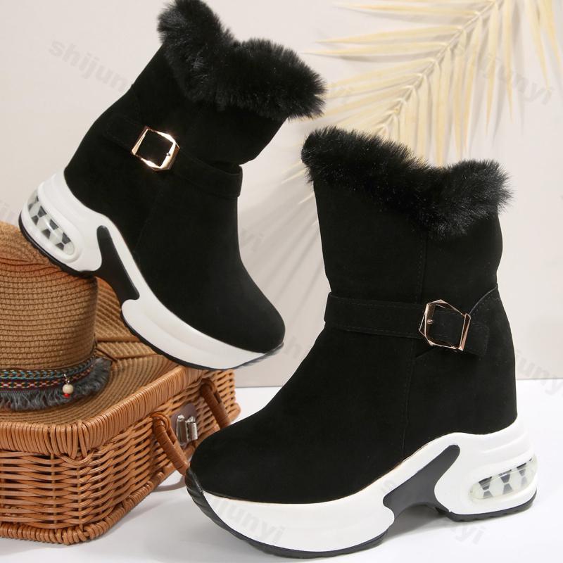 Fashion Fashion Belt Buckle Warm Casual Thick Soled Snow Boots for Women 2025 Winter New Comforatble Versatile Chunky Hairy Cotton Shoes