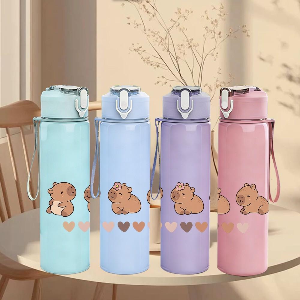 1PC Two Puppy Dog Paw Heart Print 750ml Color Plastic Sports Water Bottle Leakproof Flip Straw Lid Suitable for Sports Office Home Use