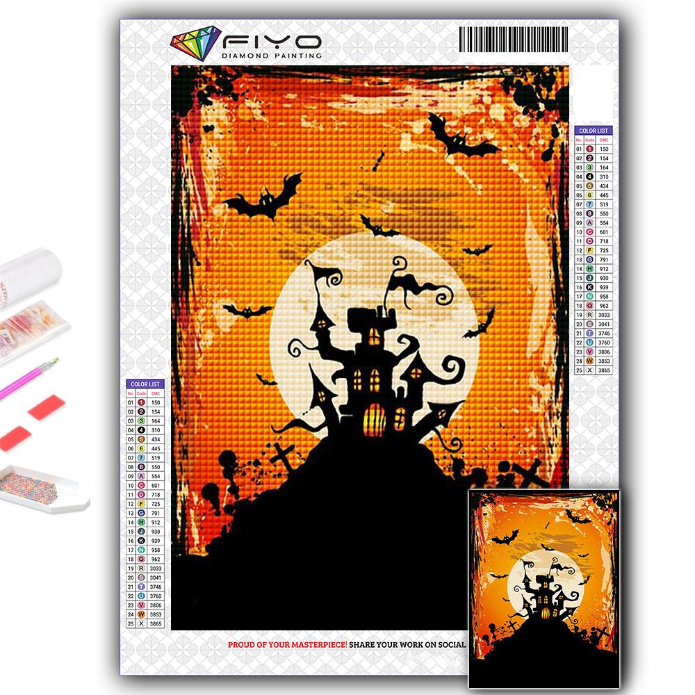 DIY 5D Diamond Painting Halloween Pumpkin And Witch Castle Cross Stitch Kit Full Drill Embroidery Mosaic Art Picture of Rhinestones Gift