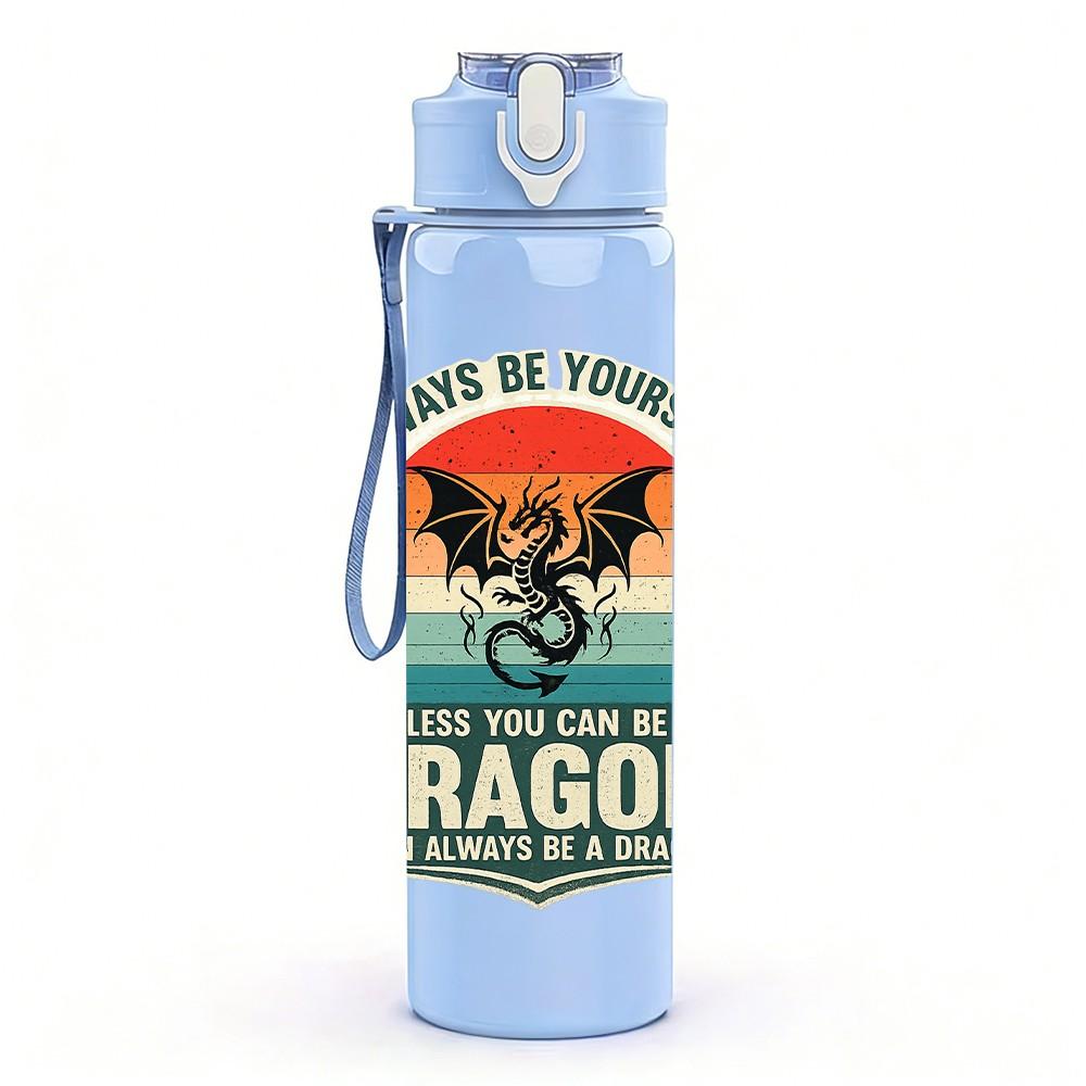 1PC Retro Dragon Badge Vintage Print 750ml Color Plastic Sports Water Bottle Leakproof Flip Straw Lid Suitable for Sports Office Home Use