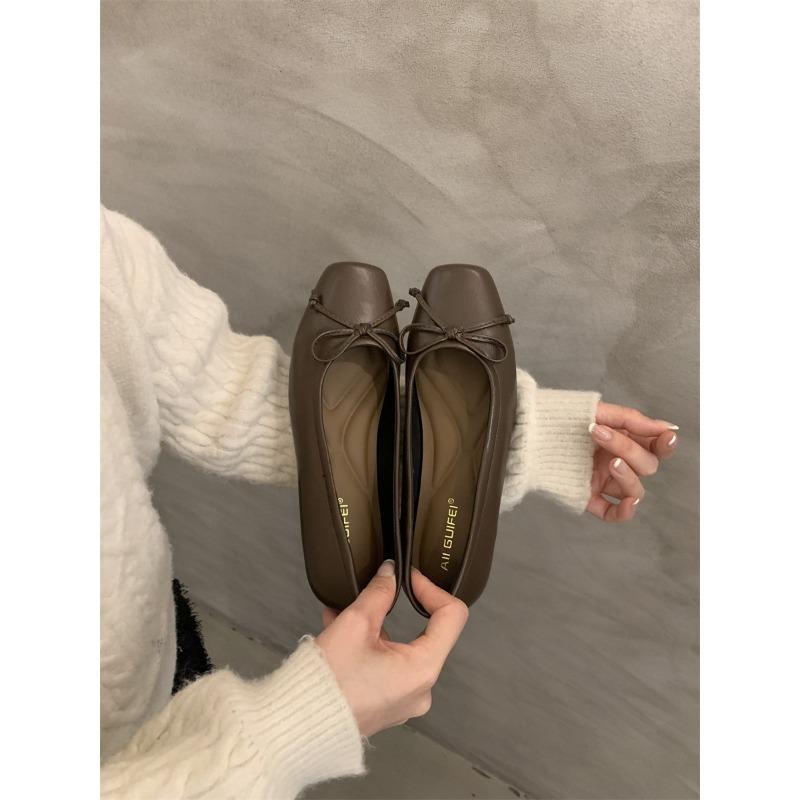 French Retro Silver Bow Flats Gentle Style Women's Shoes