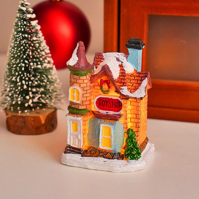 1 шт. Поделка Настольный Домашний Декор Теплое Освещение Снежный Покров Смола Романтическая Рождественская Фигурка Статуэтка Светящийся Домик Украшение Фестиваль
