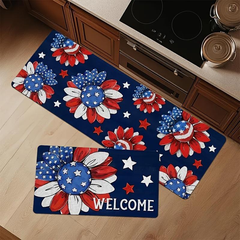 1PC Patriotic Americana Kitchen Rug Non-Slip Door Mat Pop design Bathroom Rug Bath Mat Carpet for Home Sink Laundry Decor