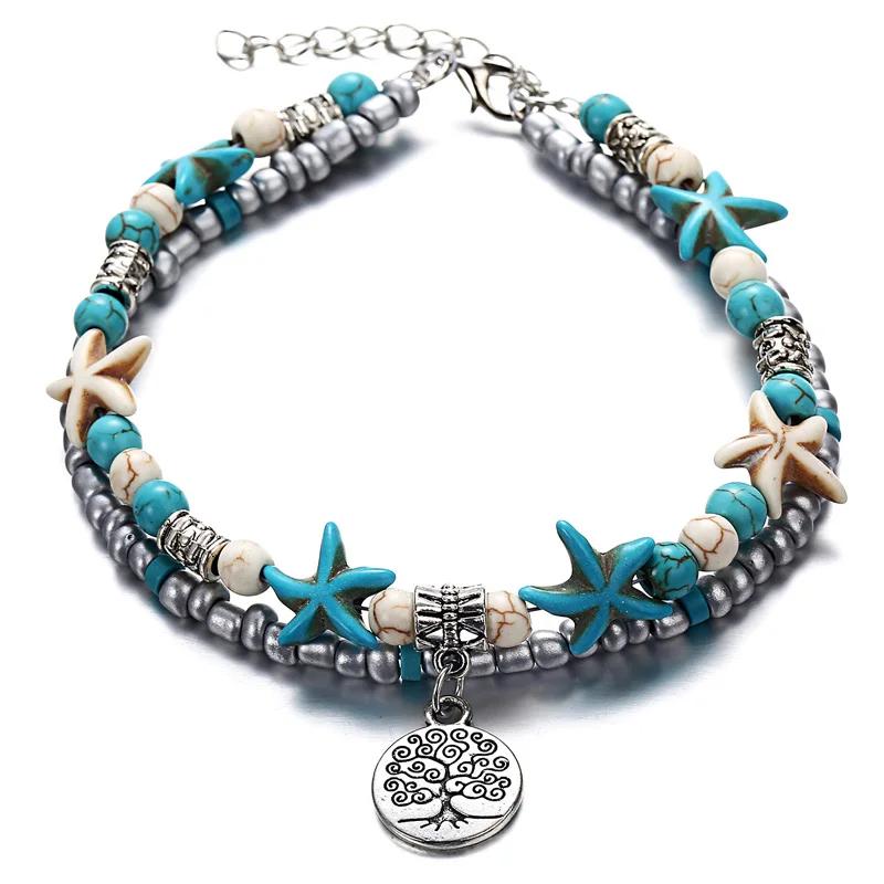 Tree of Life Anklets For Women Turtle Shell Starfish Elephant Ankle Bracelet Multilayer Chain On Leg Foot Boho Summer Jewelry