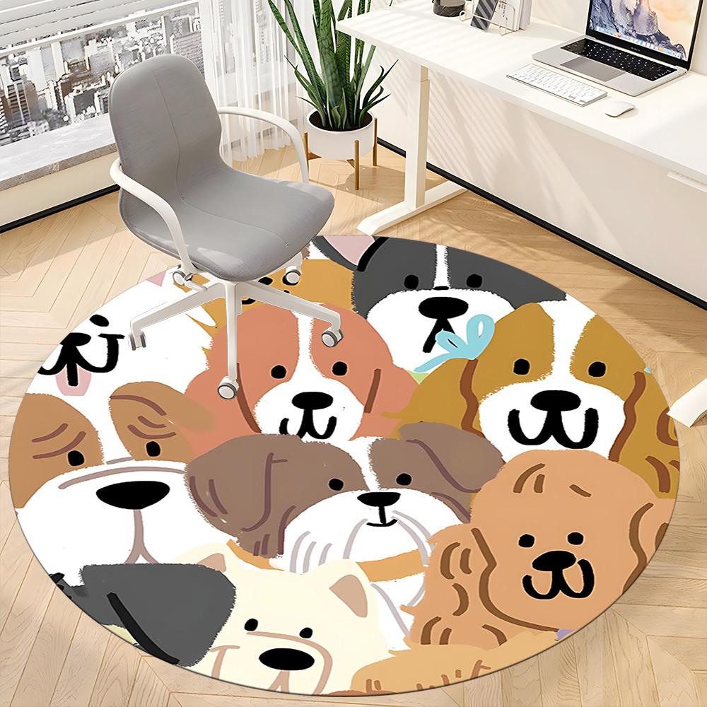 1PC Puppy Dogs Office Round Area Rug, Indoor Mat Suitable For Office, Under Office Chairs Bedroom Living Room Home Decor, Room Deco 156