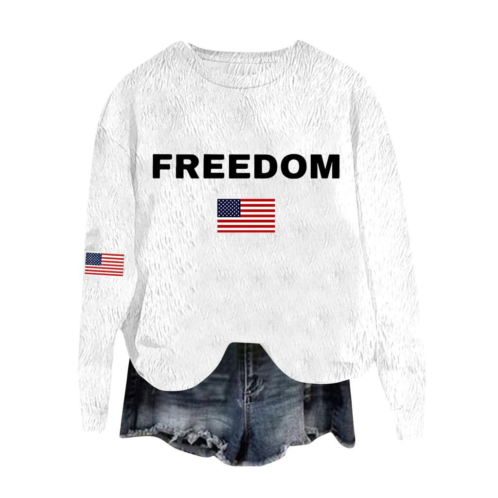 Women's Fashion Round Neck Pullover Top Long Sleeve Tee Printed Sweatshirt