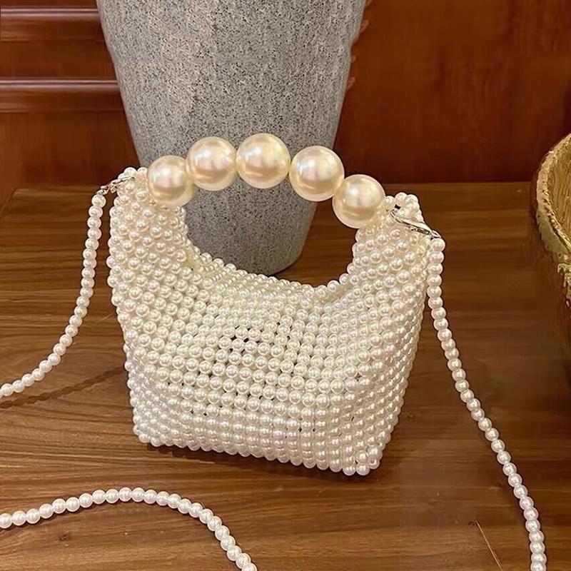 Yogodlns Handmade New Pearl Handbags For Women Fashion Trendy Portable Purse Party Shoulder Tote Bags