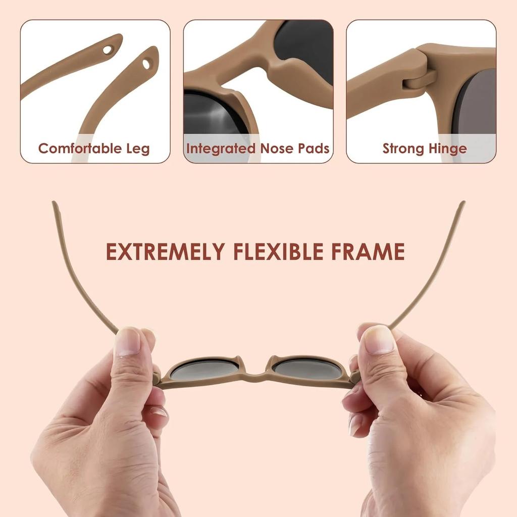 Jingyang Flexible Polarized UV Protection Infant Toddler Kids Sunglasses with Strap
