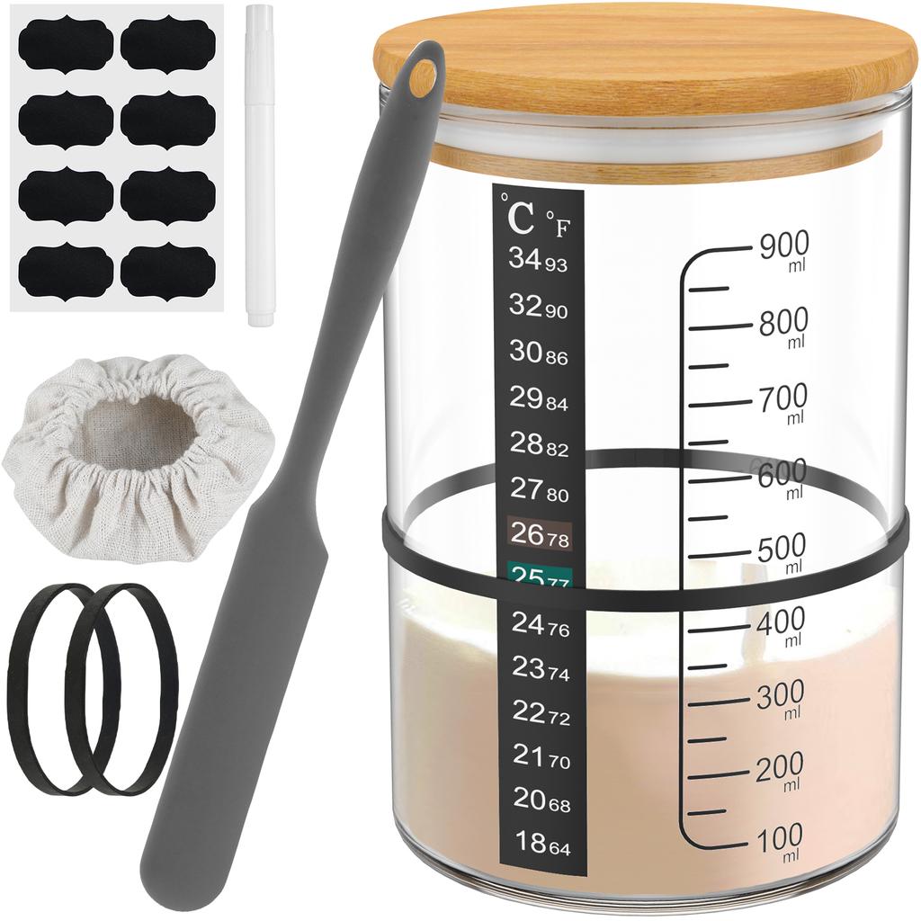 Sourdough Bread Starter Kit 900ml Sourdough Starter Container Wide Mouth Glass Sourdough Fermentation Jar for Bread Baking