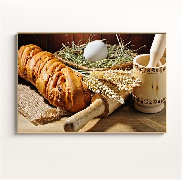 Картина с едой, пшеничный хлеб, кофе, настенная живопись, кухонный декор, плакаты на скандинавскую тему и принты, посуда, настенная живопись, холст, искусство