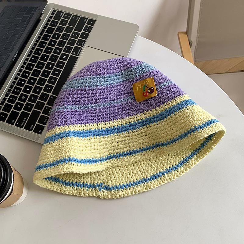Вязаная шерстяная шапка с большой окружностью головы, женская весенне-осенняя симпатичная шляпа-ведро, новая контрастная шапка-тазик, дышащая универсальная шляпа