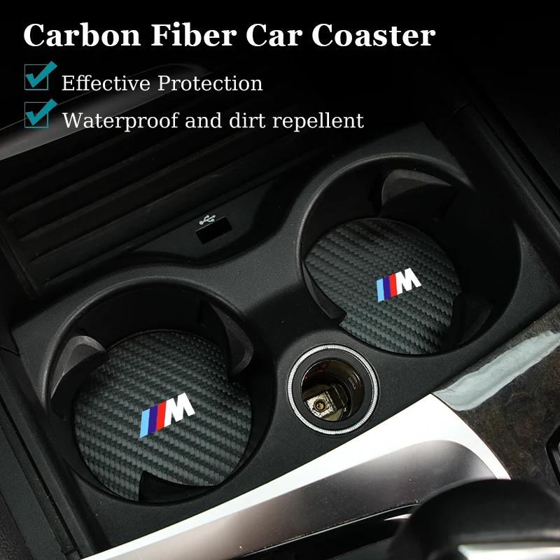 BAAK1 New 2025 Car Coaster Carbon Fibre Waterproof Bottle Cup Holder Anti-slip Mats For BMW M X1 X3 X5 X6 X7 E30 E90 M3 E84 E83 F25 E9