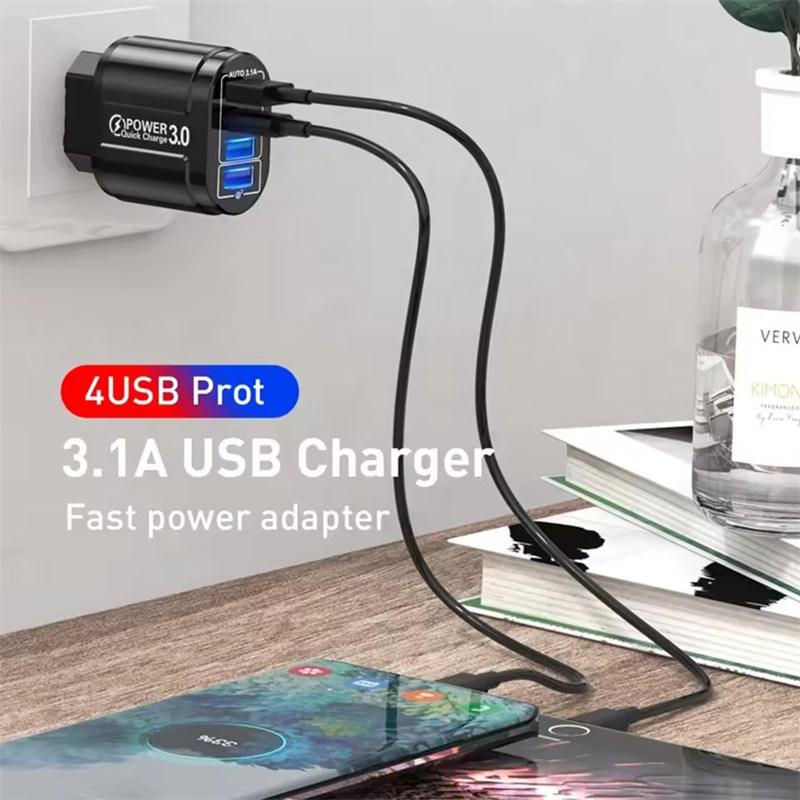 48 Вт QC3.0 быстрое зарядное устройство 4USB стандарта ЕС США портативное для путешествий 4 порта быстрой зарядки подходит для Android iPhone Xiaomi других устройств