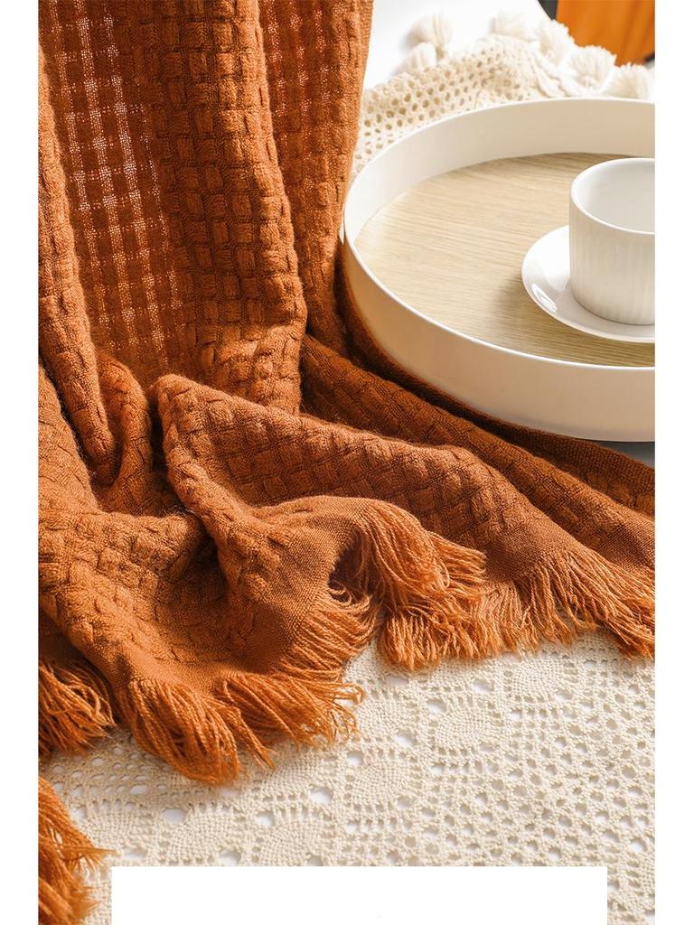 Одеяло для дивана из однотонной шерстяной вязки Nordic Waffle